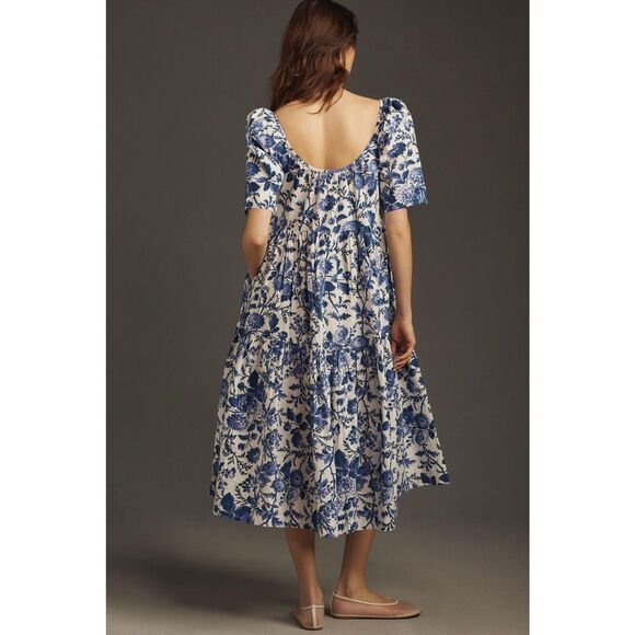 New By Anthropologie Tiered Poplin Midi Dress Size Small. - Picture 4 of 10